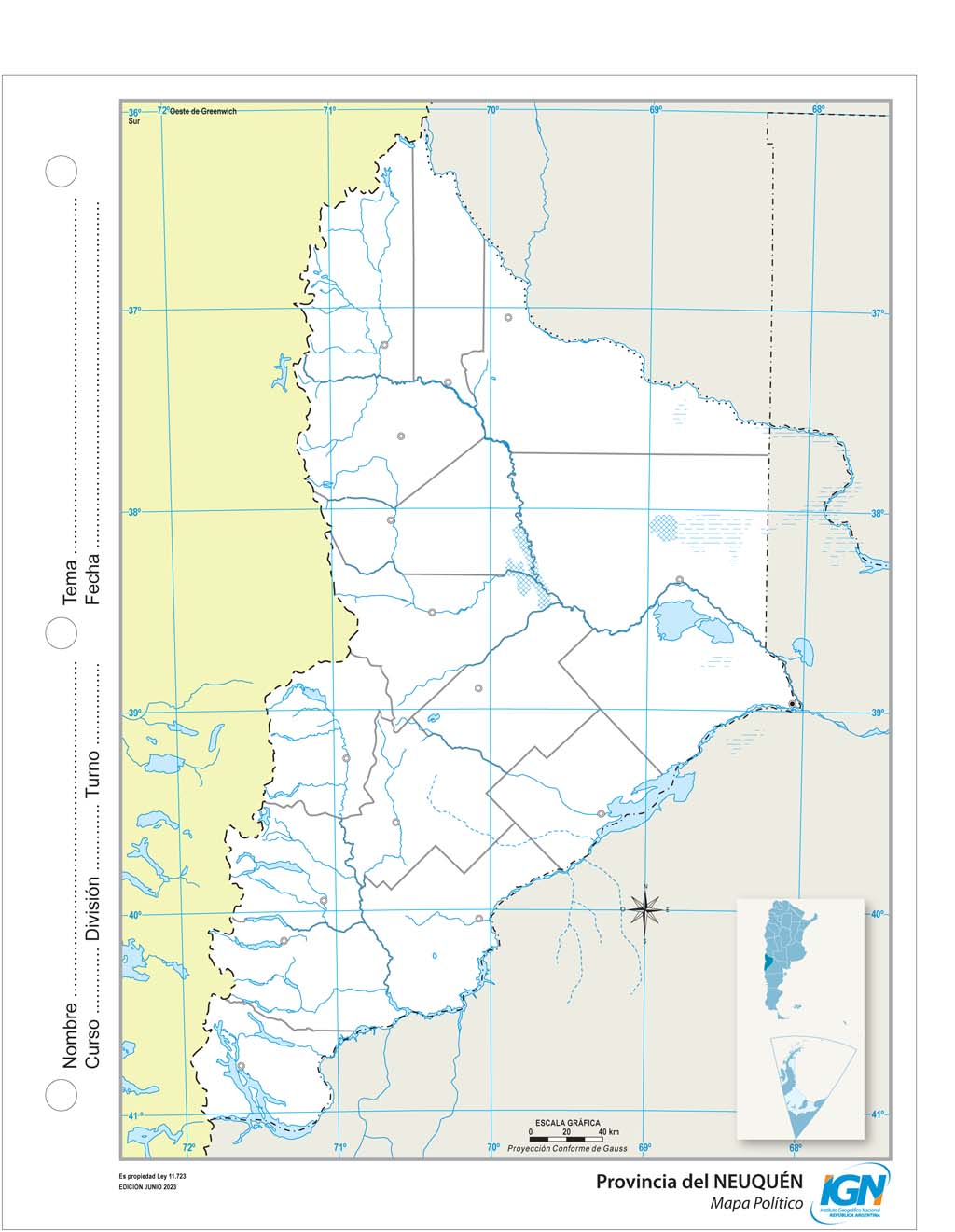 Mapa mudo de Neuquén con departamentos (N.º 3)