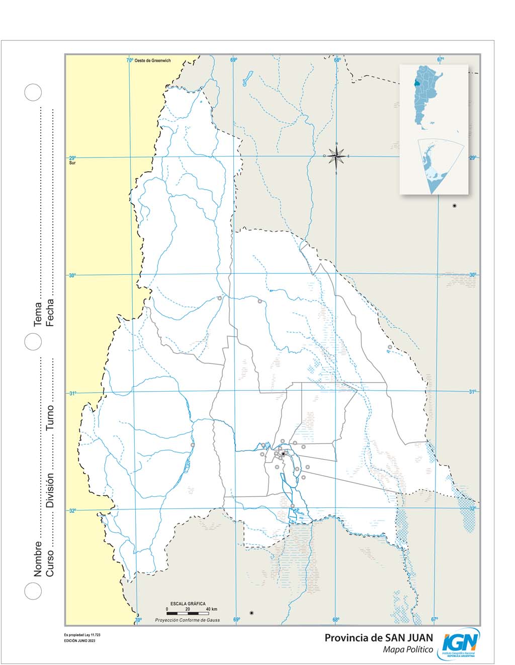 Mapa mudo de San Juan con departamentos (N.º 3)