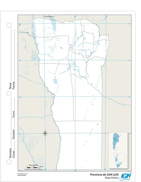 Mapa mudo de San Luis con departamentos (N.º 3)