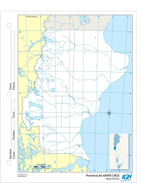 Mapa mudo de Santa Cruz con departamentos (N.º 3)