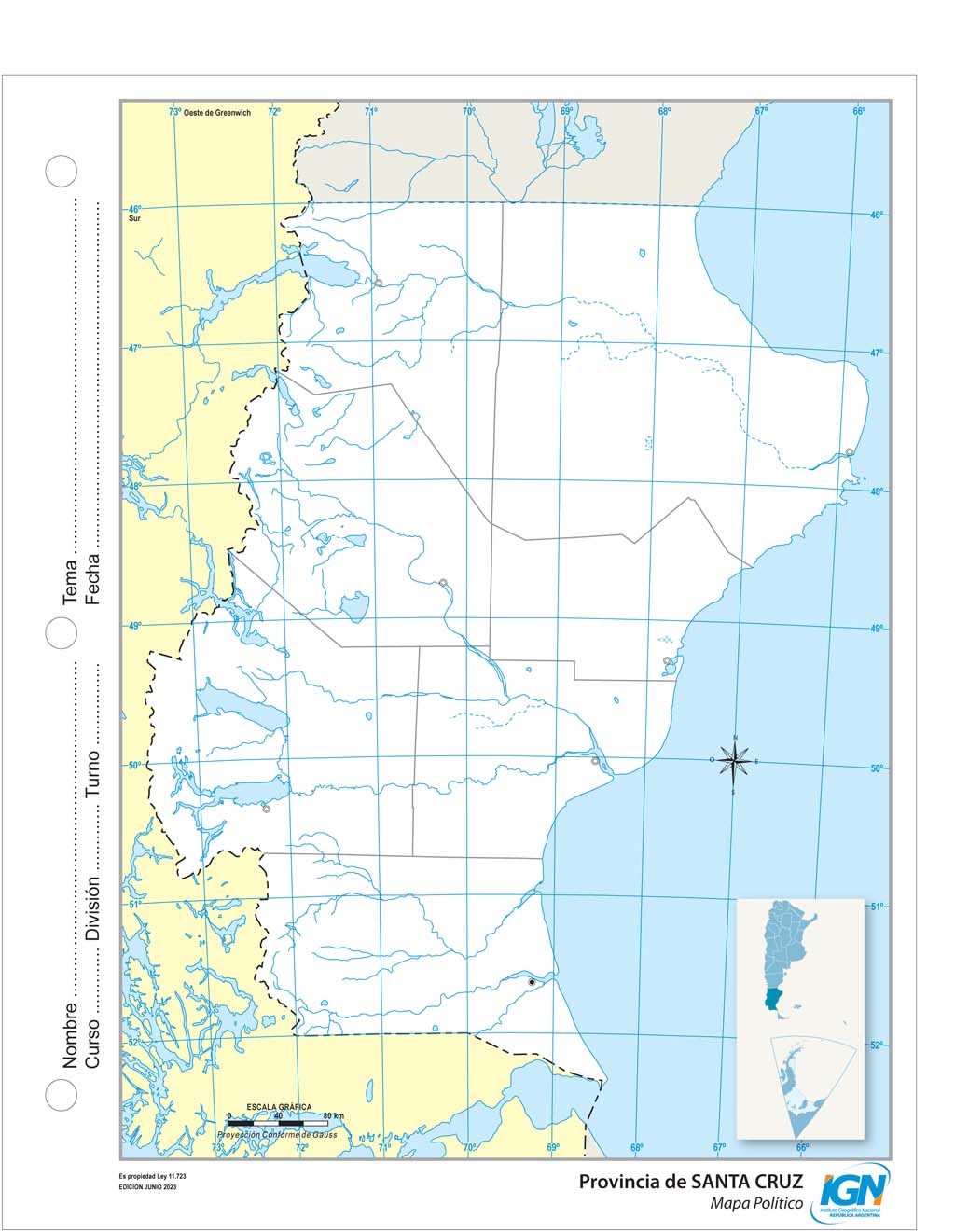 Mapa mudo de Santa Cruz con departamentos (N.º 3)