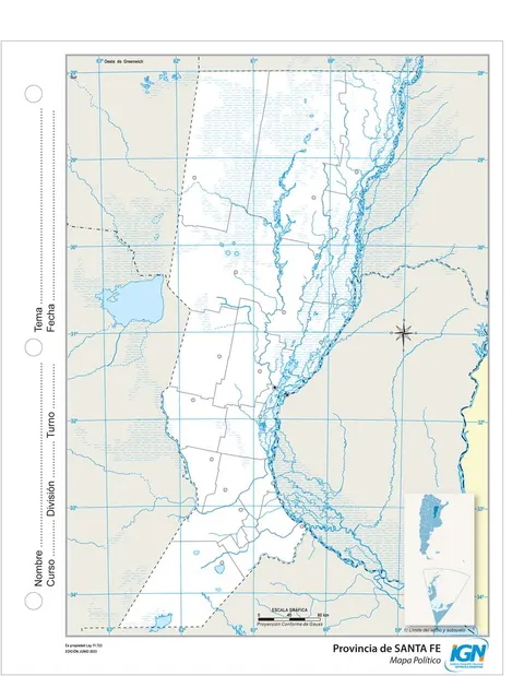 Mapa mudo de Santa Fe con departamentos (N.º 3)