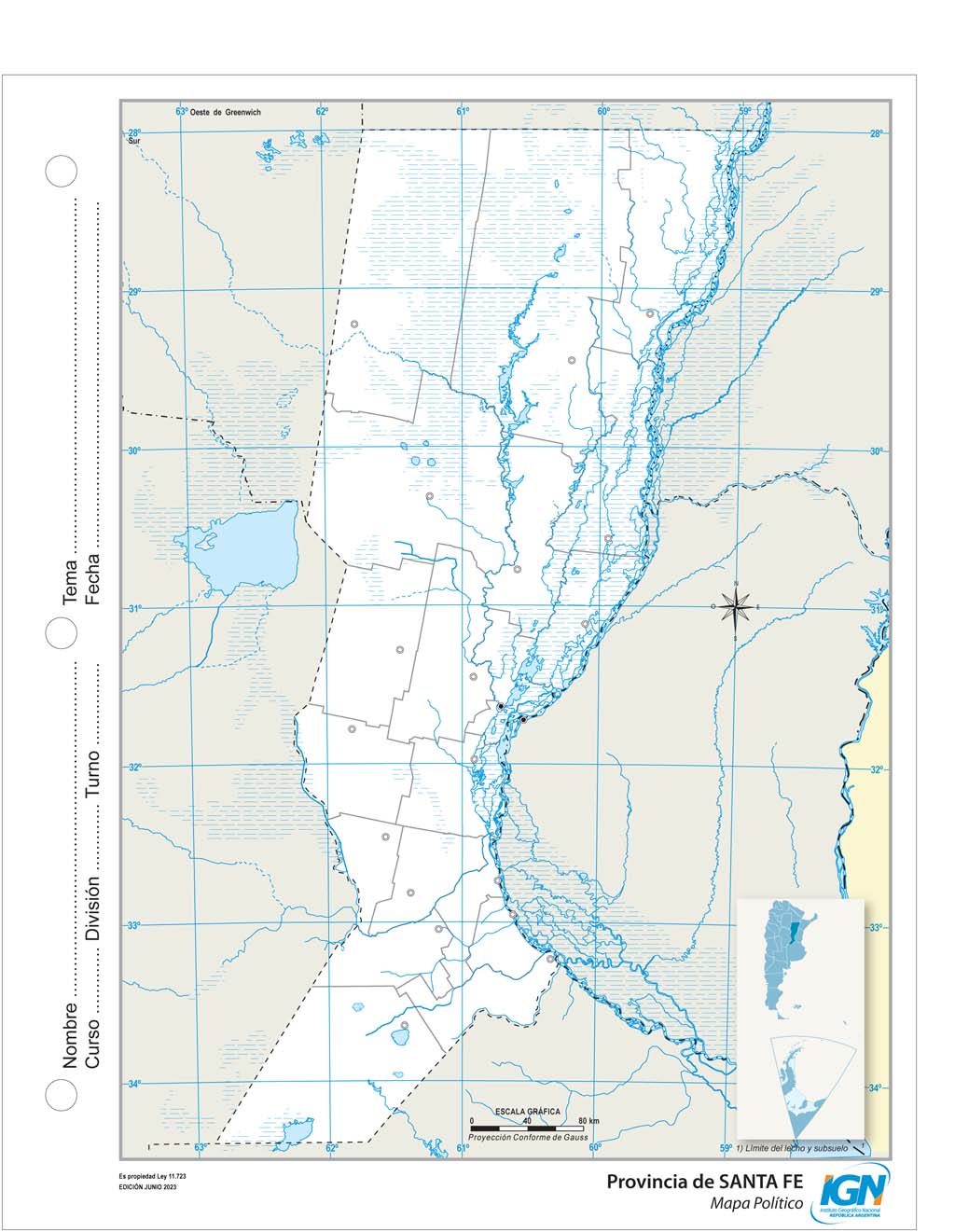 Mapa mudo de Santa Fe con departamentos (N.º 3)