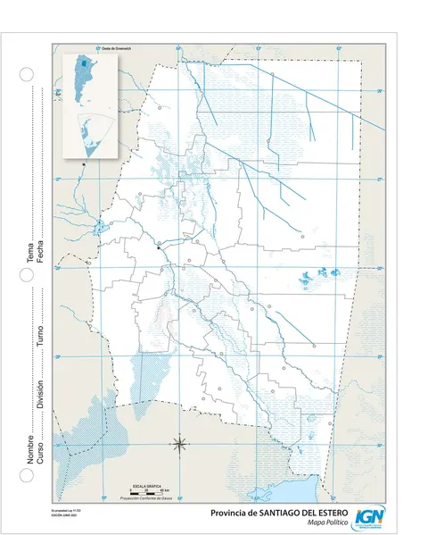 Mapa mudo de Santiago del Estero con departamentos (N.º 3)