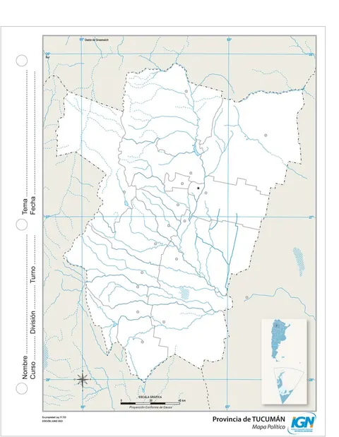 Mapa mudo de Tucumán con departamentos (N.º 3)