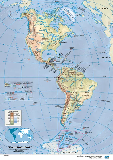 Mapa político de América y Antártida