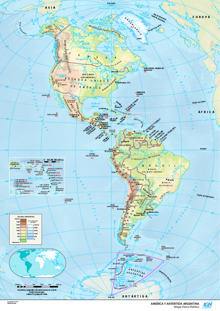 Mapa político de América y Antártida
