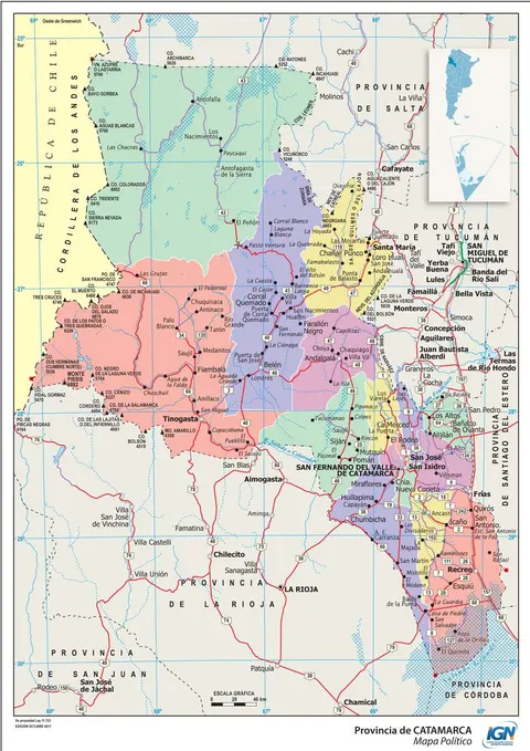 Mapa político de Catamarca con departamentos