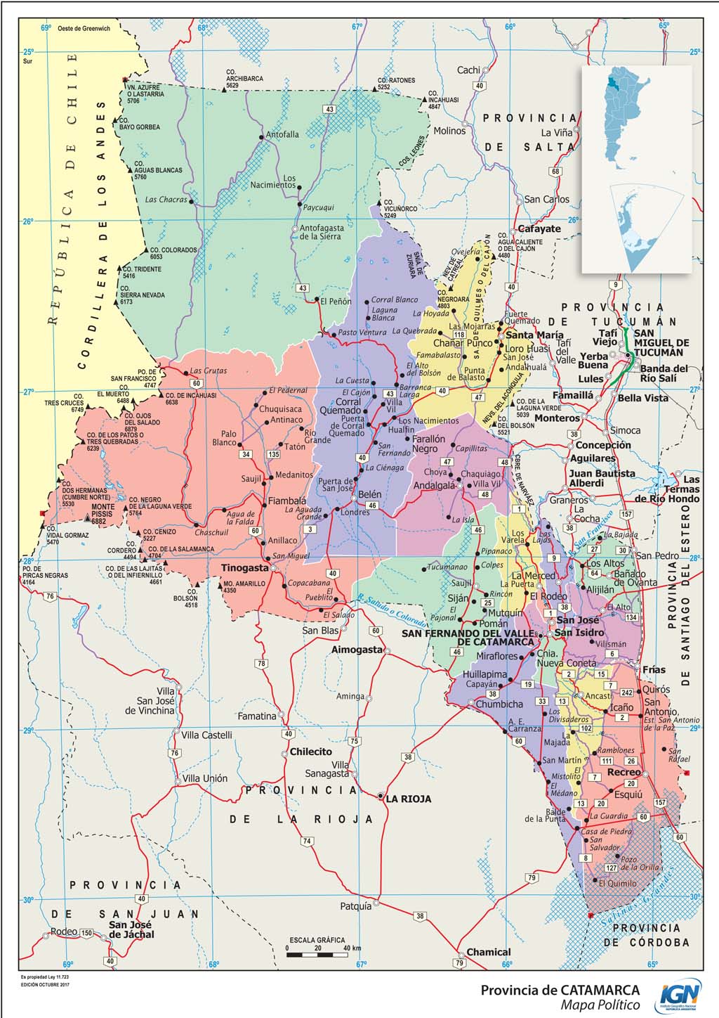 Mapa político de Catamarca con departamentos