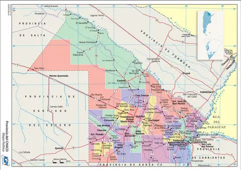 Mapa político de Chaco con departamentos