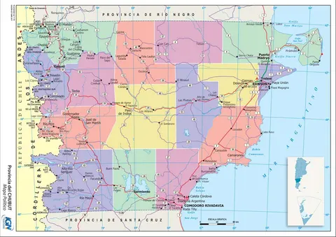 Mapa político de Chubut con departamentos