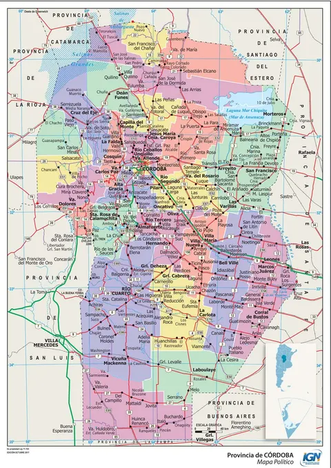 Mapa político de Córdoba con departamentos