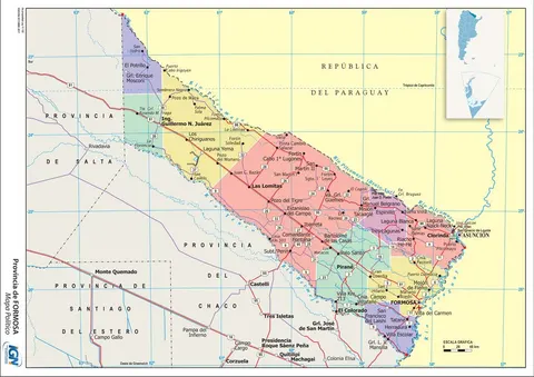 Mapa político de Formosa con departamentos