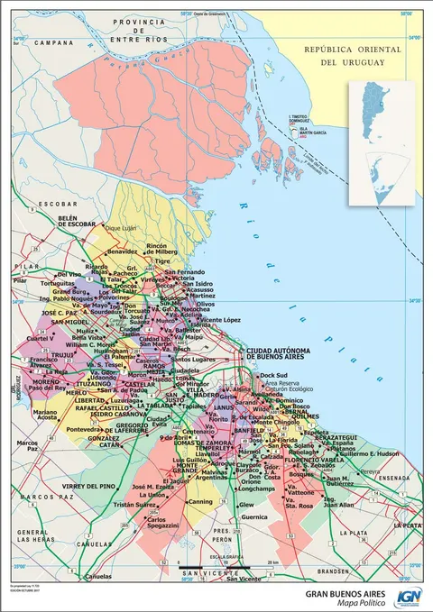 Mapa político de Gran Buenos Aires con departamentos