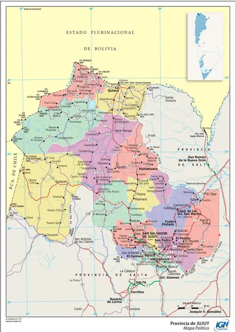 Mapa político de Jujuy con departamentos