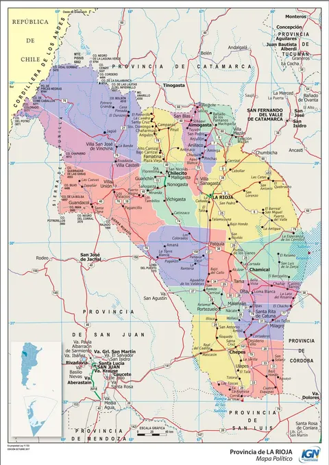 Mapa político de La Rioja con departamentos