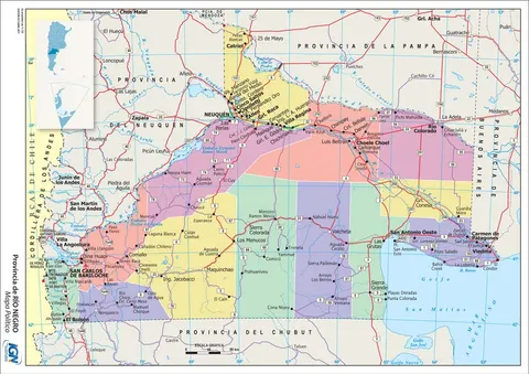 Mapa político de Río Negro con departamentos