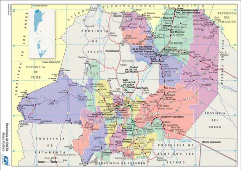 Mapa político de Salta con departamentos