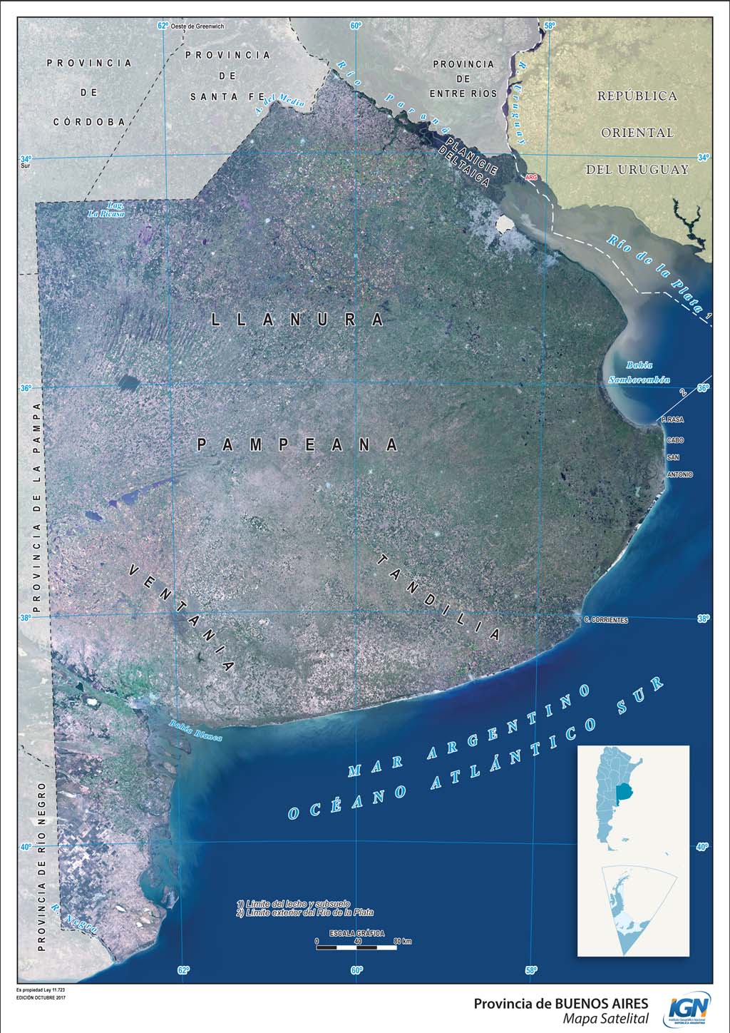 Mapa satelital de Buenos Aires con partidos