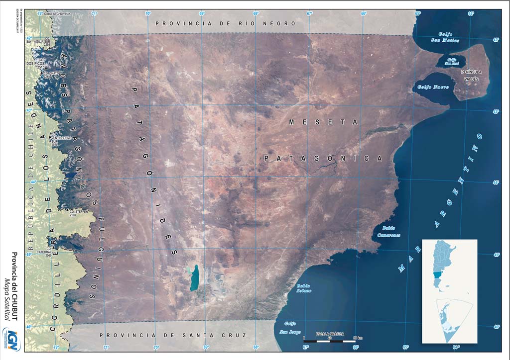 Mapa satelital de Chubut