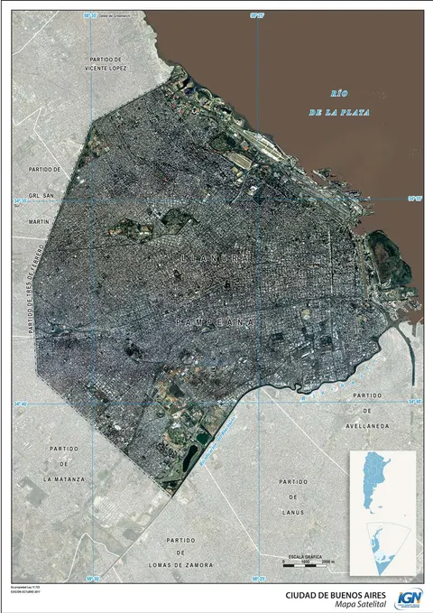 Mapa satelital de Ciudad Autónoma de Buenos Aires con comunas