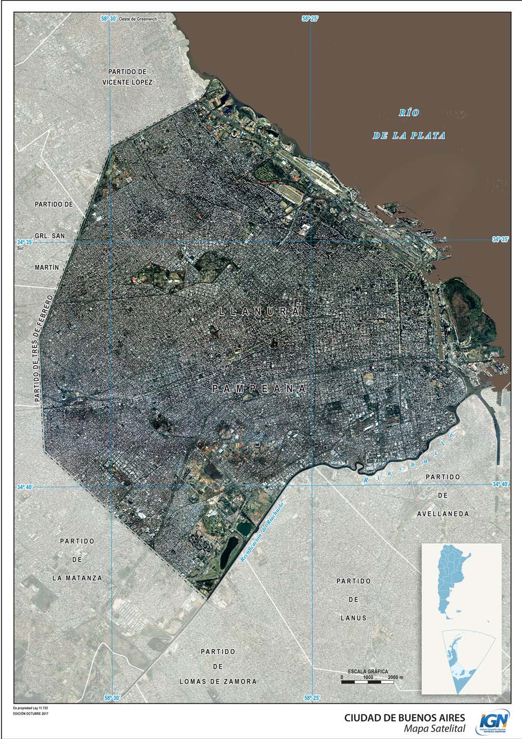 Mapa satelital de Ciudad Autónoma de Buenos Aires con comunas