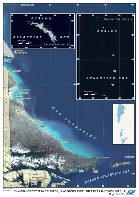 Mapa satelital de Isla Grande de Tierra del Fuego