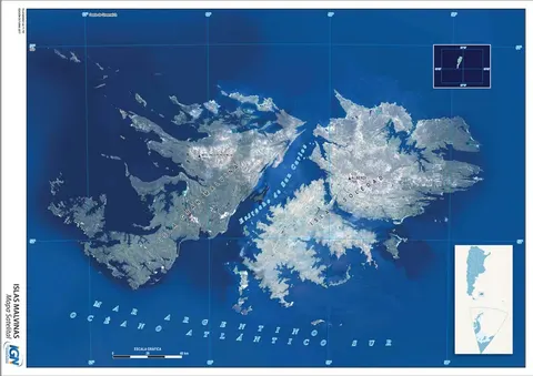 Mapa satelital de Islas Malvinas
