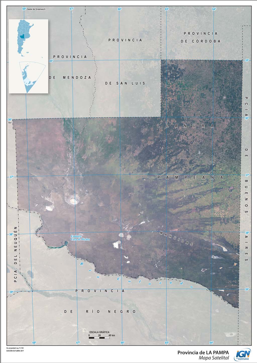 Mapa satelital de La Pampa