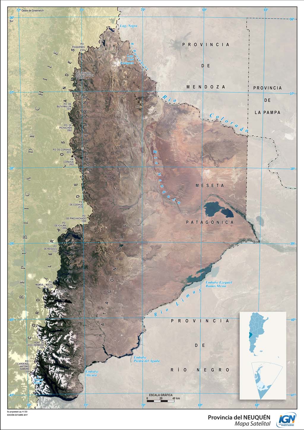 Mapa satelital de Neuquén