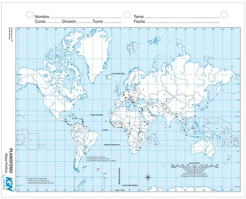 Planisferio (Mercator) político (N.º 3)
