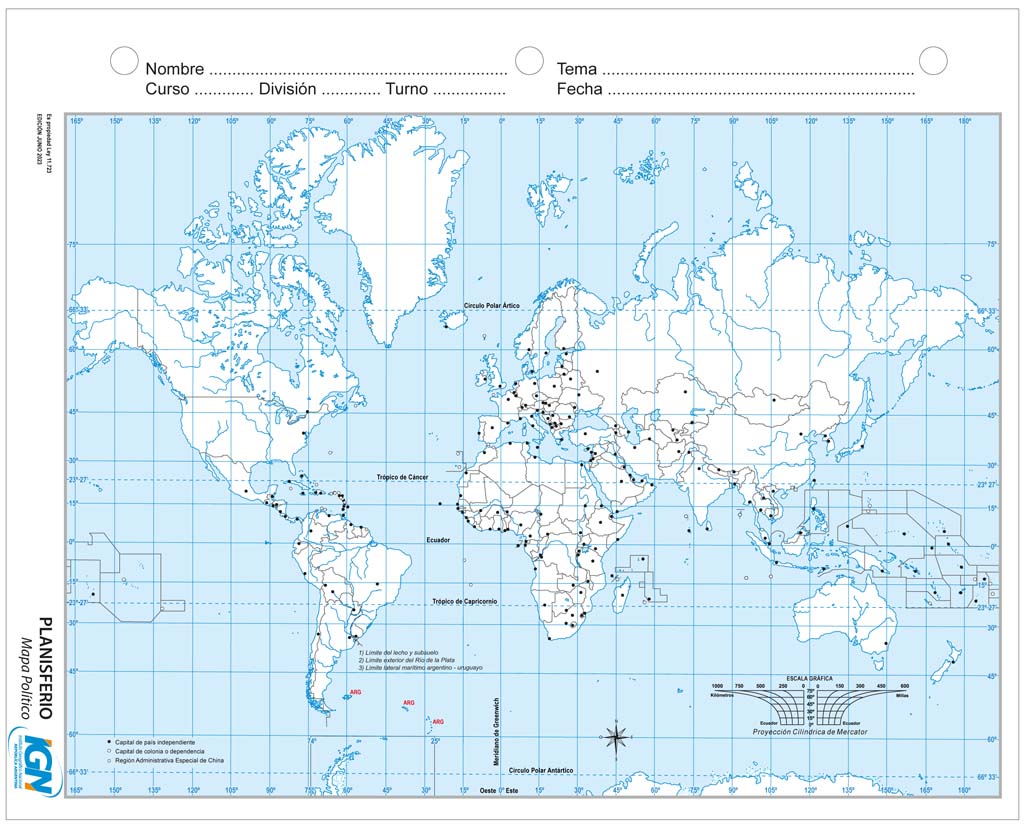 Planisferio (Mercator) político (N.º 3)